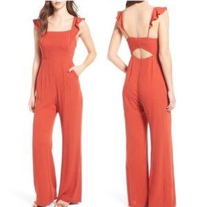 ASTR Red Romper with Ruffle Straps